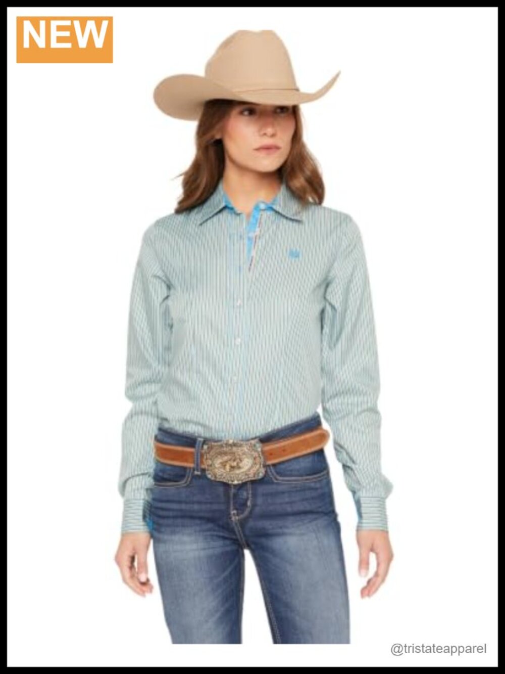 Women's Multi-Striped Button-Down Shirt Polyester Tencel Cotton Twill Regular